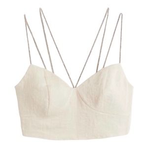 H&M Sparkle Strap Crop Top Size Medium Linen Bloggers Favorite EUC